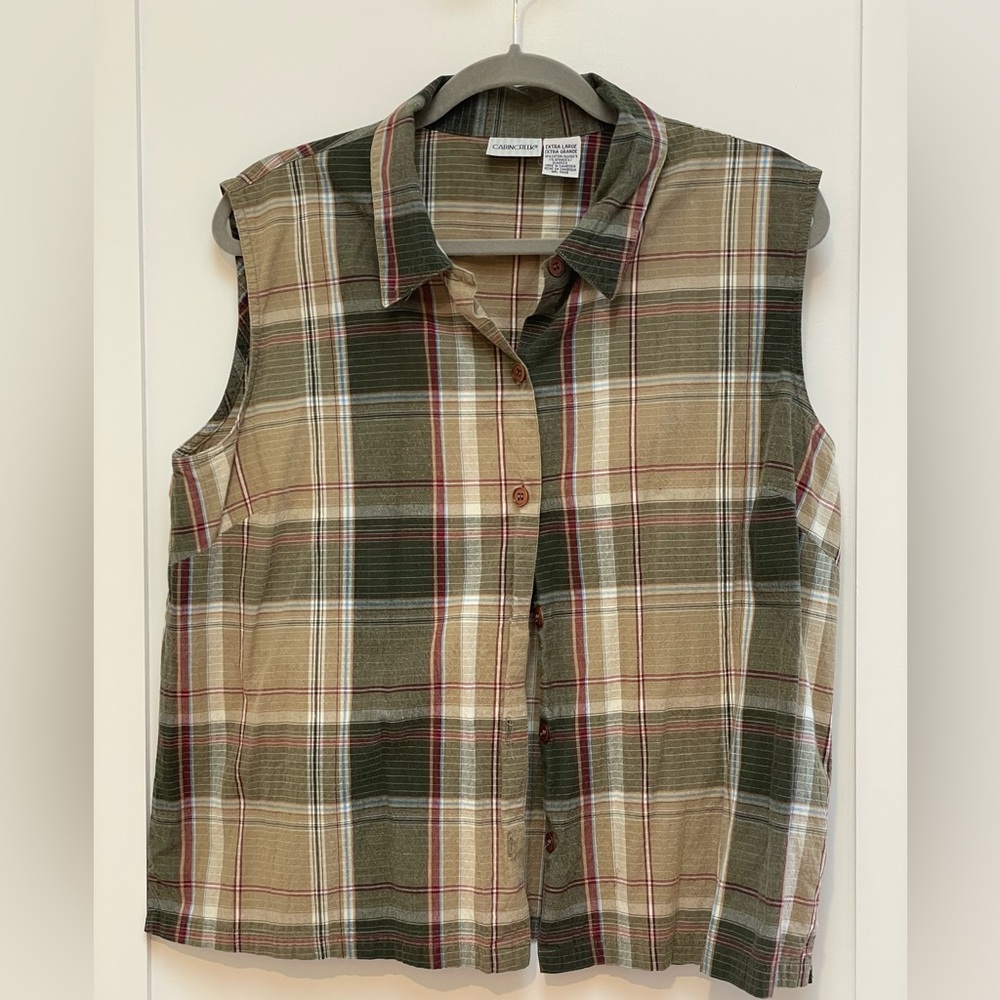 ☀️2/$20 Cabin Creek Multicolor Plaid Button Down Sleeveless Shirt | Cottagecore